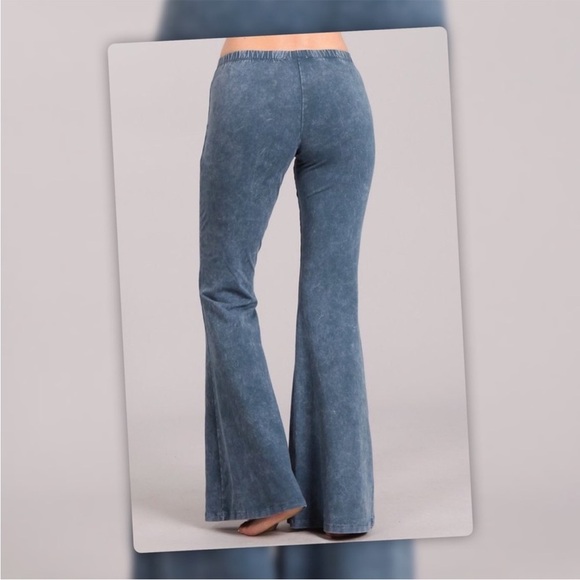 Chatoyant Steele Blue Stretch Lounge Flare Pants M Fringe $98 - Picture 2 of 7